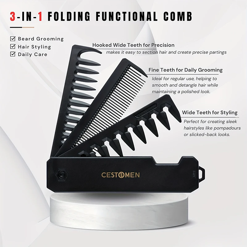3-in-1 Folding Beard Comb for  - Men Grooming Hygiene ulasan dan harga