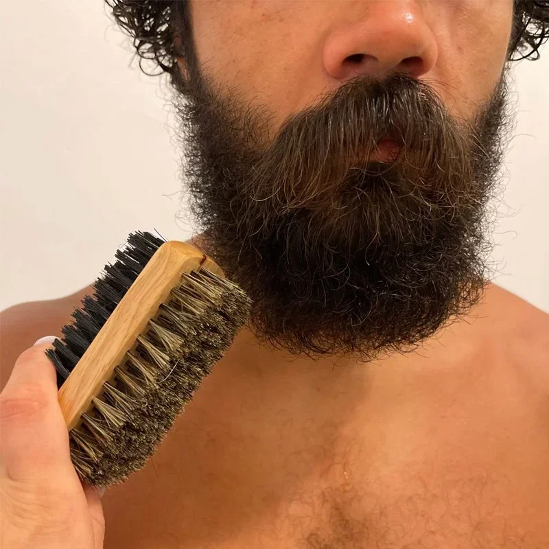 Beard Brush with Natural Woode - Men Grooming Hygiene ulasan dan harga